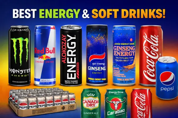 Soft drinks and energy drinks selection